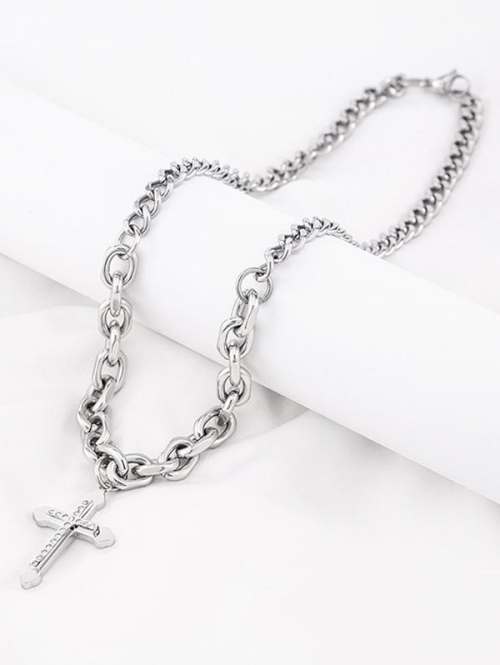 Rhinestone Decorated Cross Pendant Chain Necklace