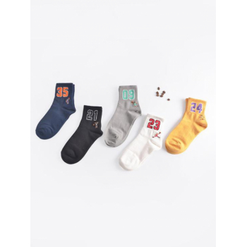 ZAFUL 5Pairs College Style Letter Basketball Player Pattern Crew Socks for Women and Men