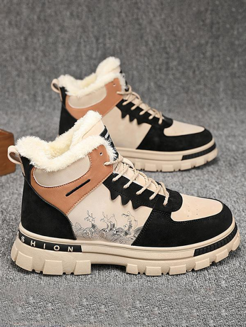 Thermal Warm Fleece Lined Chinese Style High Top Sneakers Boots