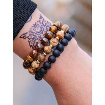 Men's Retro 3Pcs 8mm Frosted Tiger's Eye Stone Elastic Bracelets