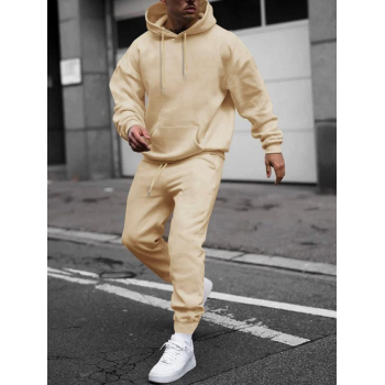 ZAFUL Men's Men's Matching Sweatsuit Co Ord Solid Color Fleece Lining Essentials Pullover Hoodie and Casual Sweatpants Set Light coffee