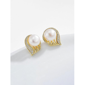 Fresh Water Pearl Zircon Wing Shaped Stud Earrings