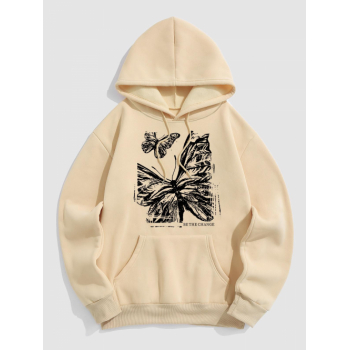 ZAFUL Men's Men's Daily Butterfly Print Drawstring Long Sleeve Kangaroo Pocket Thermal Fleece Lined Pullover Hoodie 2xl Light coffee