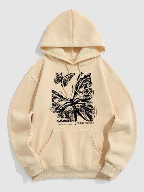 ZAFUL Men's Men's Daily Butterfly Print Drawstring Long Sleeve Kangaroo Pocket Thermal Fleece Lined Pullover Hoodie 2xl Light coffee