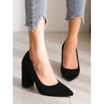 Women Chunky Heel Suede Court Pumps