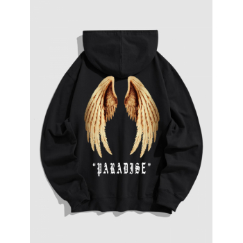 ZAFUL Men's Men's Gothic Style Letter PARADISE Wings Pattern Kangaroo Pocket Pullover Hoodie 2xl Black