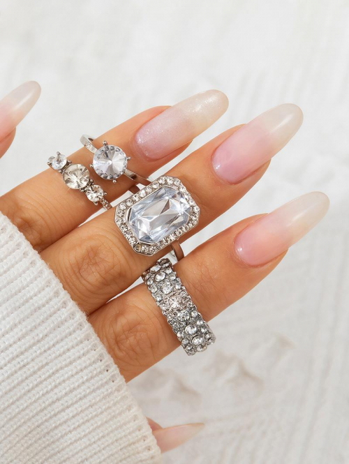 4Pcs Rhinestones Embellished Rings Set