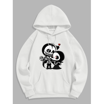 ZAFUL Men's UNISEX Casual Streetwear Halloween Valentine's Skeleton Pattern Fleece Lined Kangaroo Pocket Hoodie S White