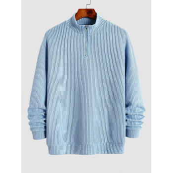 ZAFUL Men's ZAFUL Men's Casual Daily Mock Neck Long Sleeve Solid Color Ribbed Knit Quarter Zip Front Sweater S Light blue