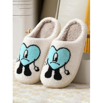 Women Indoor Outdoor Cute Cartoon Heart Bunny Fluffy Warm Couples Slippers