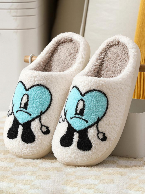 Women Indoor Outdoor Cute Cartoon Heart Bunny Fluffy Warm Couples Slippers