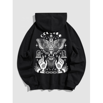 ZAFUL Men's Men's Vintage Gothic Style Butterfly Eye Hands Pattern Kangaroo Pocket Pullover Hoodie L Black