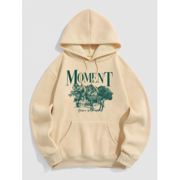 ZAFUL Men's Men's MOMENT Elk Mountain Printed Thermal Fleece-lined Kangaroo Pocket Pullover Hoodie 2xl Light coffee