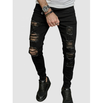 ZAFUL Men's Men's Streetwear Daily Solid Color Ripped Distressed Destroyed Design Skinny Jeans 32 Black