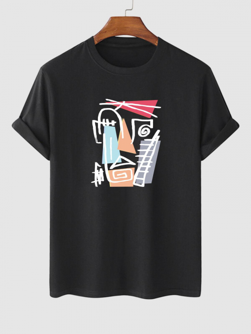 ZAFUL Men's Men's Casual Streetwear Abstract Block Figure Graphic Printed Short Sleeve Crew Neck T-shirt L Black