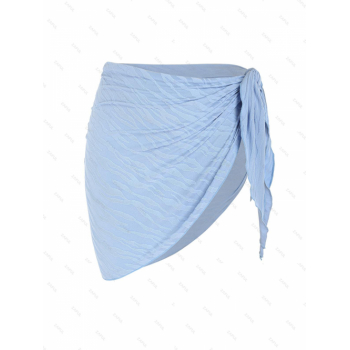 Women Beach ZAFUL Women's Sexy Beach Textured Tie Side Solid Color Sarong Style Swim Cover Up Skirt Light blue