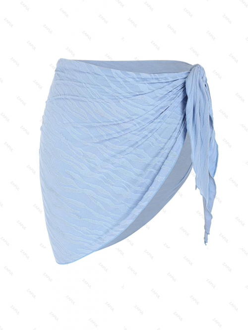 Women Beach ZAFUL Women's Sexy Beach Textured Tie Side Solid Color Sarong Style Swim Cover Up Skirt Light blue