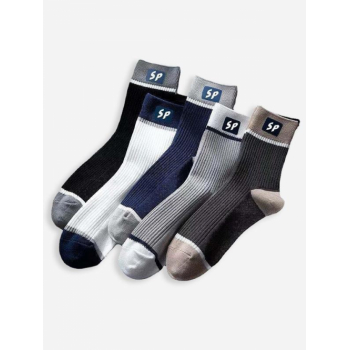 ZAFUL Men's Retro Colorblock Letter Breathable Absorb Sweat Sports Crew Socks