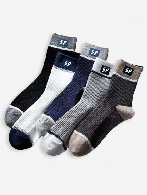 ZAFUL Men's Retro Colorblock Letter Breathable Absorb Sweat Sports Crew Socks