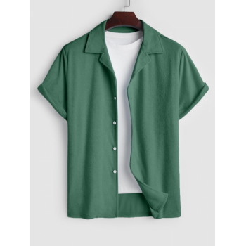 ZAFUL Men's ZAFUL Men's Solid Color Lapel Collar Terry Cloth Textured Button Front Short Sleeves Shirt S Deep green