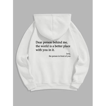 ZAFUL Men's Men's Casual Letter Slogan Graphic Printed Front Pocket Thermal Fleece Lined Drawstring Hoodie L White