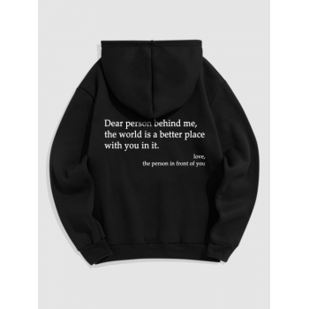 ZAFUL Men's Men's Casual Letter Slogan Graphic Printed Front Pocket Thermal Fleece Lined Drawstring Hoodie L Black