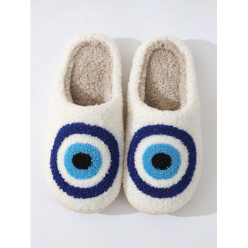 Women Cartoon Eye Pattern Thicken Antiskid Fuzzy Plush Slippers For Men and Women