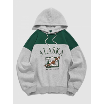 ZAFUL Men's ZAFUL Men's Vintage ALASKA THE LAST FRONTIER Letter Eagle Landscape Graphic Colorblock Two Tone Fleece Lined Thermal Hoodie L Light gray