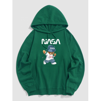 ZAFUL Men's Men's Cartoon SPACE Bear Graphic Pattern Kangaroo Pocket Pullover Hoodie 2xl Deep green