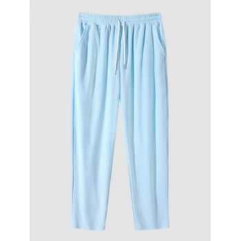 ZAFUL Men's Men's Daily Casual Terry Cloth Drawstring Solid Color Straight Pants S Light blue