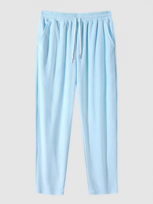 ZAFUL Men's Men's Daily Casual Terry Cloth Drawstring Solid Color Straight Pants S Light blue