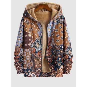 ZAFUL Men's Men's Ethnic Paisley Pattern Fleece-lined Zip Fly Hooded Jacket L Multi a