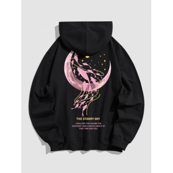 ZAFUL Men's Men's Moon Whale Slogan Graphic Pattern Kangaroo Pocket Hoodie 2xl Black