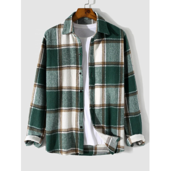 ZAFUL Men's Men's Casual Colorblock Plaid Pattern Flannel Button Front Long Sleeves Shacket 2xl Deep green