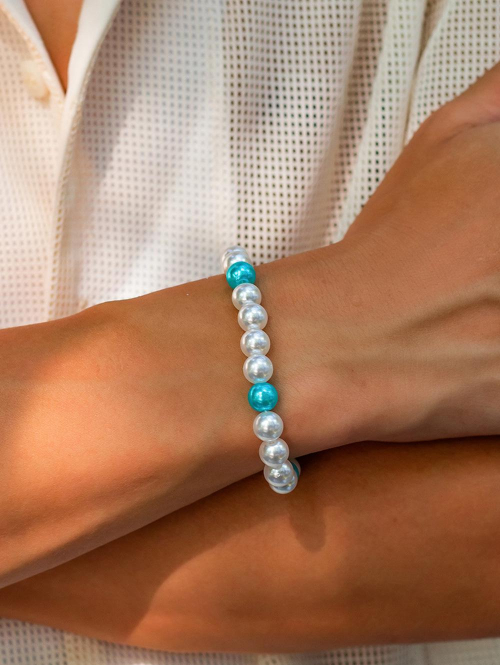 Retro Style Colored Faux Pearls Beading Bracelet for Men and Women