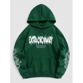 ZAFUL Men's Men's Oriental Letter Dragon Graphic Printed Thermal Fleece-lined Kangaroo Pocket Pullover Hoodie 2xl Deep green