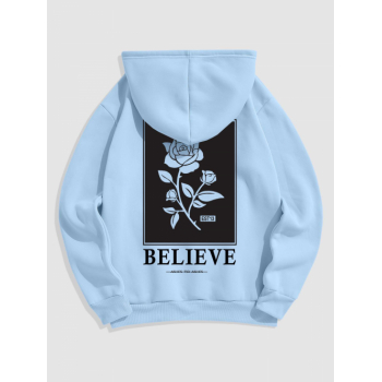 ZAFUL Men's Men's BELIEVE Rose Pattern Thermal Fleece-lined Kangaroo Pocket Pullover Hoodie 2xl Light blue