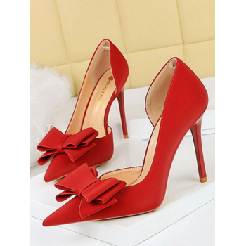 Women Women's Cute Party Prom Pointed Toe Bowknot Decorated Stiletto Heel Solid Color Slip On Pumps