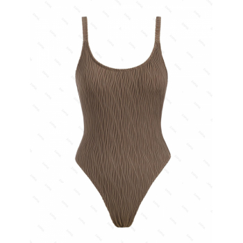 ZAFUL Women's Solid Color Open Back Wave Textured One-piece Swimsuit L Deep coffee