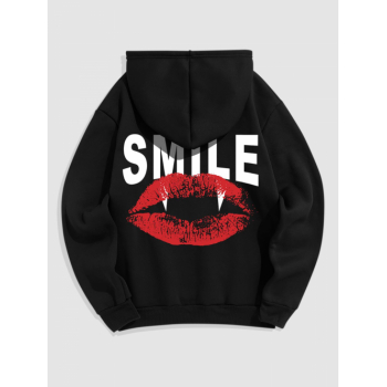 ZAFUL Men's Men's Halloween SMILE Red Lip Teeth Graphic Pattern Fleece-lined Kangaroo Pocket Pullover Hoodie S Black