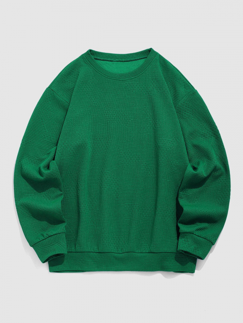 ZAFUL Men's ZAFUL Men's Daily Casual Jacquard Design Drop Shoulder Solid Color Crew Neck Pullover Sweatshirt Xl Green