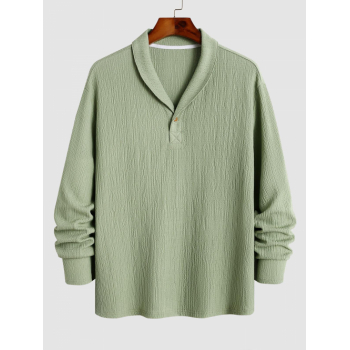 ZAFUL Men's ZAFUL Men's Crinkle Textured Solid Color Collared Button Long Sleeves Casual Pullover Shirt M Light green