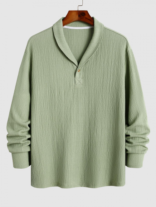 ZAFUL Men's ZAFUL Men's Crinkle Textured Solid Color Collared Button Long Sleeves Casual Pullover Shirt M Light green