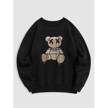 ZAFUL Men's Men's PARIS Bear Graphic Pattern Fleece-lined Crew Neck Pullover Sweatshirt M Black