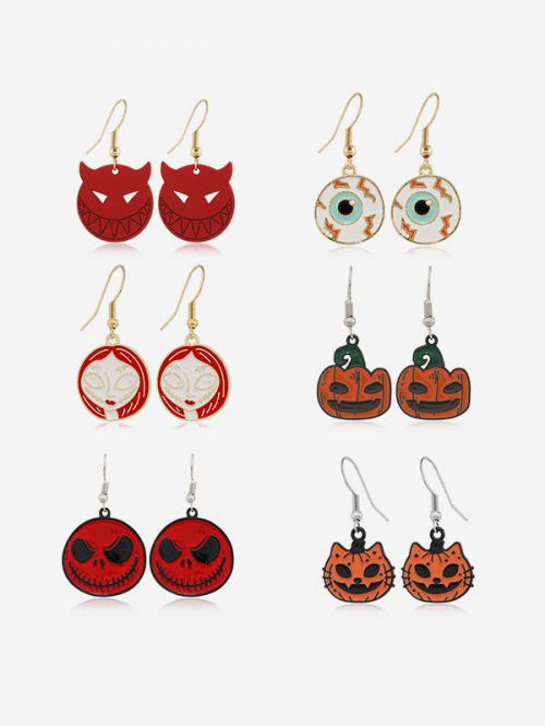 Cute Earrings Halloween 6Pairs Eyeball Pumpkin Cat Earrings By ZAFUL