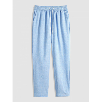 ZAFUL Men's ZAFUL Men's Casual Plain Color Cotton and Linen Textured Drawstring Pants L Light blue