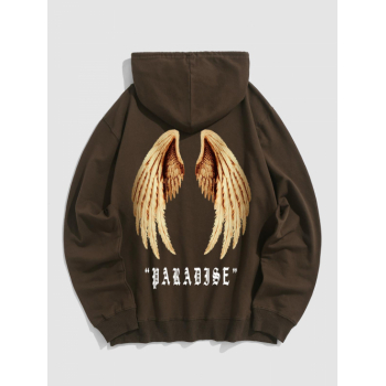 ZAFUL Men's Men's Gothic Style Letter PARADISE Wings Pattern Kangaroo Pocket Pullover Hoodie L Deep coffee