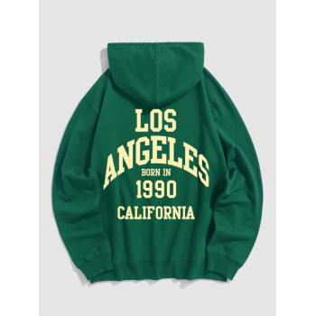 ZAFUL Men's Men's Vintage LOS ANGELES Letter 100% Cotton Kangaroo Pocket Hoodie L Deep green