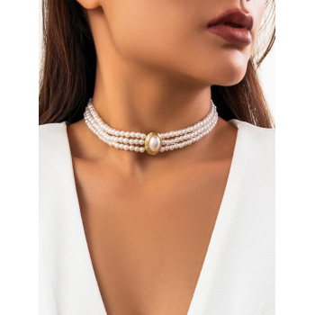 Women's Retro Elegant Faux Pearl Layered Choker Necklace For Women