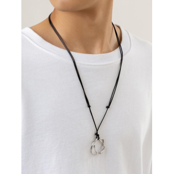 Men's Fashion Double Rings Pendant Adjustable Wax String Necklace